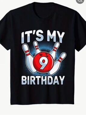 Kids' Black 'It's My 9th Birthday' Bowling Graphic Tee
